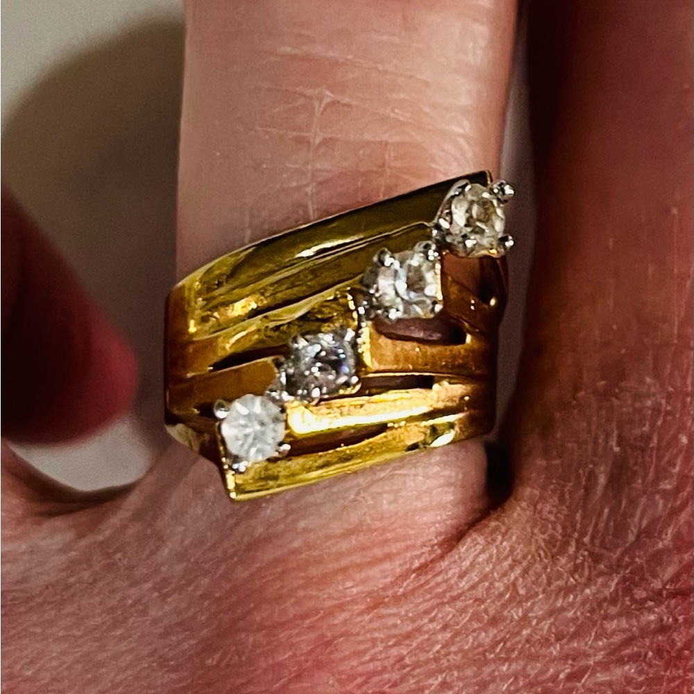 Vintage 1960s Diagonal Multi Stone Ring Gold Tone Size 5.75 - Picture 9 of 12